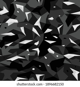 Seamless geometric pattern of shapes from dark and gray shapes. Abstract camo urban style. Print on fabric and clothing. Vector illustration