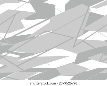 Seamless geometric pattern of shapes and lines on a dark background. Modern camo. Racing background. Printed on fabric, vinyl and decal. Vector