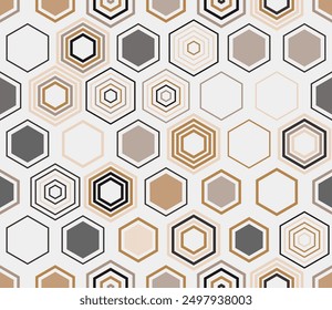 Seamless geometric pattern. Geometric shapes of varied style and color. Large hexagon shapes. Tileable pattern. Seamless background. Artistic vector illustration.