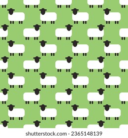 Seamless geometric pattern with sheep on light green background. Vector print for fabric background, textile