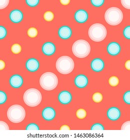 Seamless geometric pattern, simple circle in shades of coral colors.