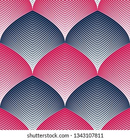 Seamless geometric pattern. Geometric simple fashion fabric print. Vector repeating tile texture. Roof tiling or fish squama shapes motif.