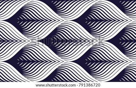 Seamless geometric pattern. Geometric simple fashion fabric print. Vector repeating tile texture. Roof tiling or fish squama shapes motif. Single color, black and white. Usable for fabric, wallpaper
