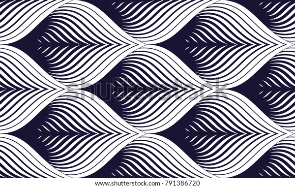 Seamless geometric pattern. Geometric simple fashion fabric print. Vector repeating tile texture. Roof tiling or fish squama shapes motif. Single color, black and white. Usable for fabric, wallpaper
