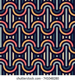 Seamless geometric pattern. Geometric simple print. Vector repeating texture. Colorful linear background. Retro motif graphic texture.