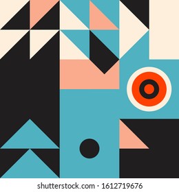 Seamless geometric pattern with simple repetitive geometrical forms. Abstract vector graphics design of basic geometrical elements. Useful for web design, textile print, wallpaper, wrapping paper.