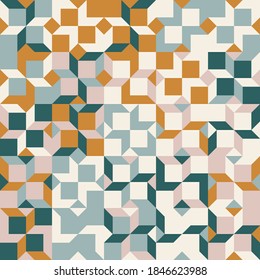Seamless geometric pattern with simple repetitive geometrical forms. Abstract vector graphics design of basic geometrical elements. Useful for web design, textile print, wallpaper, wrapping paper.