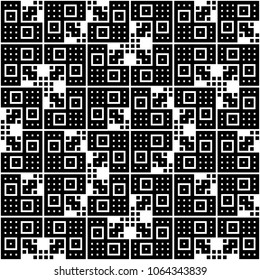 Seamless geometric pattern of simple shapes in black on white background