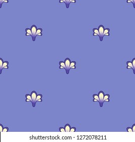 Seamless geometric pattern with small blue and white flowers on periwinkle background. Repeat botanical pattern. Vector illustration.