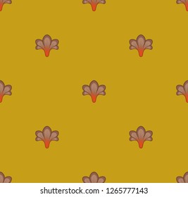 Seamless geometric pattern with small brown flowers on mustard background. Repeat botanical pattern. Vector illustration.