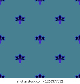 Seamless geometric pattern with small dark blue flowers on pale bluish background. Repeat botanical pattern. Vector illustration.