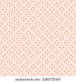 Seamless geometric pattern with small gold floral silhouettes on pink background. Vector design. Abstract minimalist texture for luxury fabric or paper ornament, creating a simple elegant backdrop