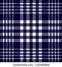 Seamless geometric pattern with small-scale checkers and stripes. White on dark blue. Hipster textile design collection.