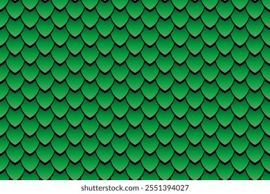 Padrão geométrico contínuo, peixe-cobra, sereia, escamas de dragão. Textura abstrata mínima em cor verde, fundo vetorial animal para o seu design, capa e papel de parede 