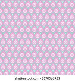 A seamless geometric pattern in soft pastel pink, purple, and blue tones. Perfect for textiles, wallpapers, wrapping paper, and feminine digital design projects.