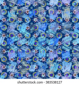 Seamless geometric pattern in space style. Vector, hand drawn background.