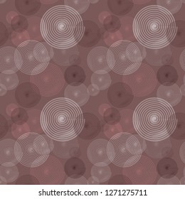 Seamless geometric pattern from spiral circles. Rounded shapes multicolored in white, pink and brown colors on a dark background. Vector illustration. Suitable for fabric, wallpaper and wrapping paper