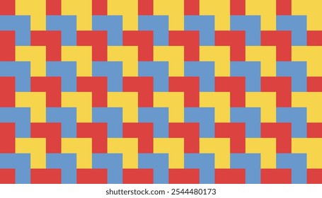 Padrão geométrico contínuo da combinação quadrada de cores vermelhas azuis e laranja. Perfeito para impressão, fundos de design, papel de parede e azulejos, embrulho de presente