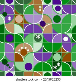 Seamless geometric pattern with squares and circles. Vector art.