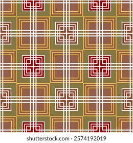 Seamless geometric pattern with squares, diamonds and straight lines. Vector graphics.