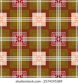 Seamless geometric pattern with squares, diamonds and straight lines. Vector graphics.