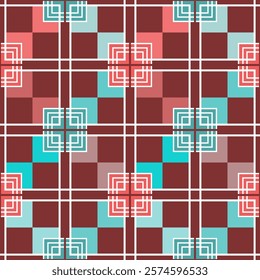 Seamless geometric pattern with squares, diamonds and straight lines. Vector graphics.