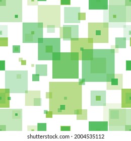 Seamless geometric pattern of squares of different transparency in shades of green. Illustration for textures, textiles and simple backgrounds. Flat design.