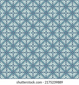 Seamless geometric pattern with squares on blue background.