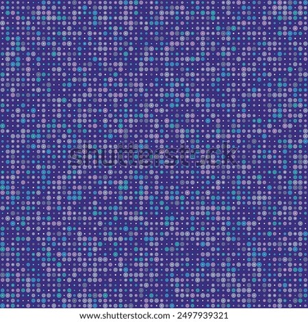 Seamless geometric pattern. Stacked rings in multiple colors. Vibrant purples against a deep blue background. Pleasing vector illustration.