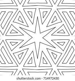 Seamless Geometric Pattern with Star, Triangles and Stripes. Abstract Black and White Ornament
