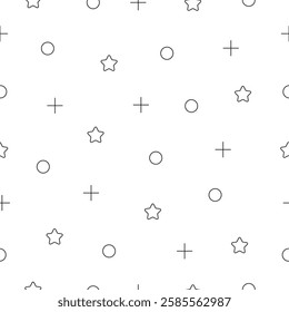 Seamless geometric pattern with stars and circles. Repeating background with simple graphic elements.