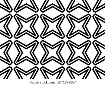 Seamless geometric pattern of stars elements with continuous lines. Optical illusion of diamond shapes. Modern design for textiles, cards, fabrics, flyers, banners. Vector illustration EPS 10. 