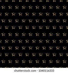 Seamless geometric pattern from stars. Gold stars on a black background. Vector illustration.