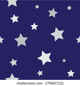 Nahtloses geometrisches Muster mit Sternen in Graustufen auf blauem Hintergrund für Stoff und Tapete, Banner, Abdeckung.