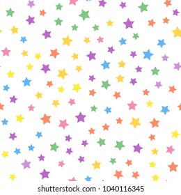 Seamless geometric pattern from stars. Multi-colored stars on a white background. Vector illustration.