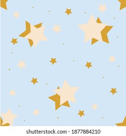 seamless geometric pattern with stars on a delicate fashionable blue background, a template for decorating walls, fabrics, covers, wallpaper