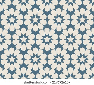 Seamless geometric pattern with stars on green background. For modern interior design, fashion textile print, wallpaper.