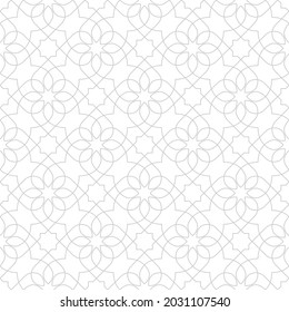 Seamless geometric pattern with stars and stylized flowers. Monochrome vector abstract floral design. Decorative lattice in Arabic style. Background for textile, fabric and wrapping.