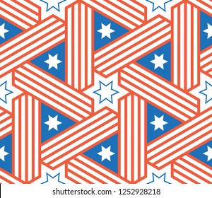 Seamless geometric pattern with stripes and stars. Vector art.
