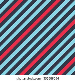 Seamless geometric pattern. Stripy texture for neck tie. Diagonal contrast strips on background. Contrast blue, red colors. Vector