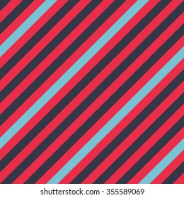 Seamless geometric pattern. Stripy texture for neck tie. Diagonal contrast strips on background. Contrast blue, red colors. Vector