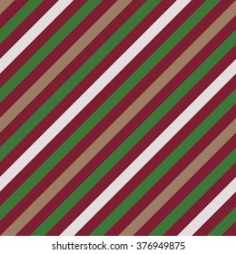 Seamless geometric pattern. Stripy texture for neck tie. Diagonal contrast strips on background. Green, vinous, beige colors. Vector