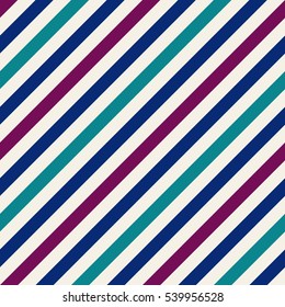 Seamless geometric pattern. Stripy texture for neck tie. Diagonal contrast strips on background. Blue, turquoise, purple colors. Vector