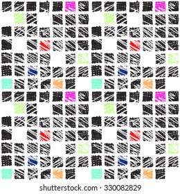 Seamless geometric pattern. The structure of the colored squares on a white background. Graphics, painted by hand. To design the background wallpaper, packaging, fabrics, textiles and other.