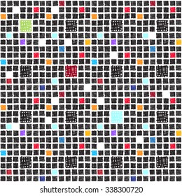 Seamless geometric pattern. The structure of the colored squares on a white background. Graphics, painted by hand. To design the background wallpaper, packaging, fabrics, textiles.