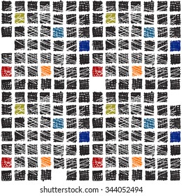 Seamless geometric pattern. The structure of the colored squares on a white background. Graphics, painted by hand. Ornament for design background, wallpaper, fabrics, textiles.