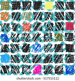 Seamless geometric pattern. The structure of the colored squares on a white background. Graphics graffiti style, painted by hand, background in retro style.