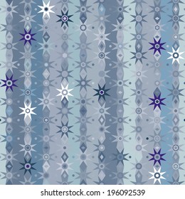 Seamless geometric pattern. Structure of stars, stripes, circles, and rhombuses. Vector. 