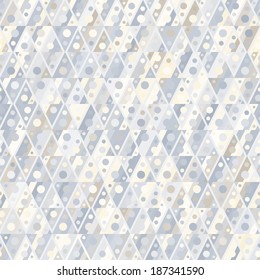 Seamless geometric pattern. Structure of triangles, circles, diamonds and rectangles. Vector.