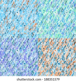 Seamless geometric pattern. Structure of triangles, circles, diamonds and rectangles. Set of four color options. Vector 